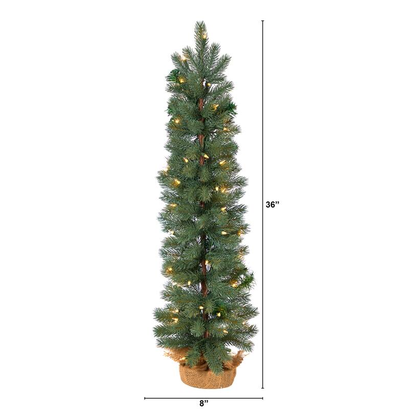 3' Pre-Lit Green Slim Pine Artificial Christmas Potted Tree, Warm White Lights - 3 Foot