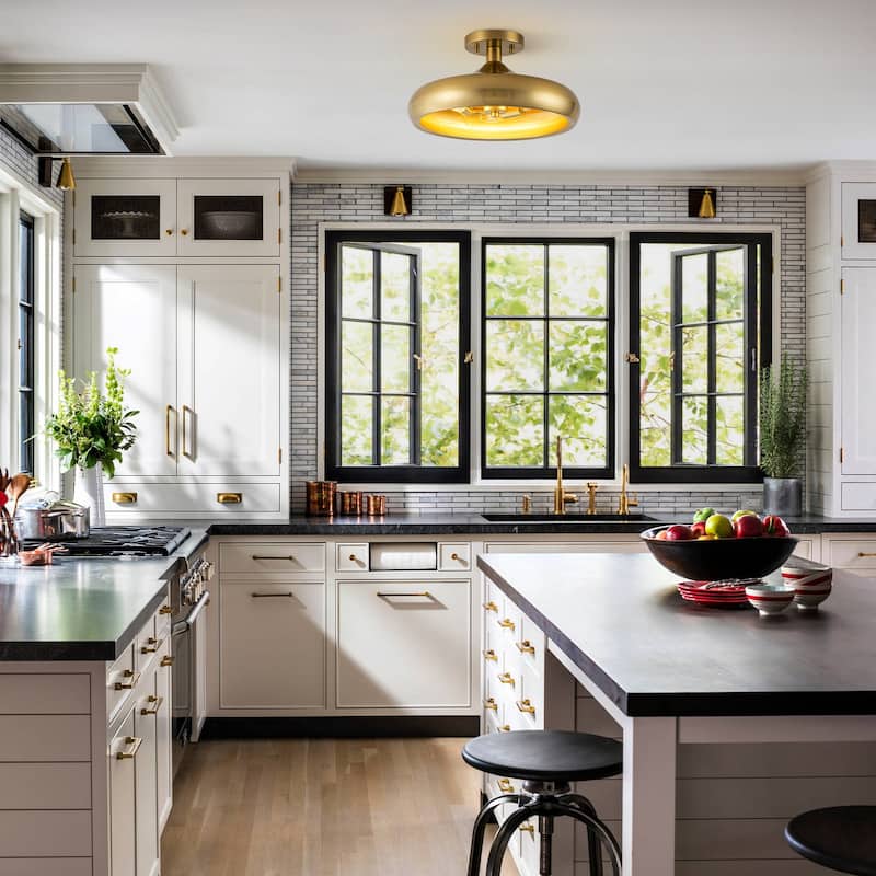 3-Light Industrial Antique Bronze Semi-Flush Mount Ceiling Light - Antique Bronze - 13.4-in W x 7.08-in H