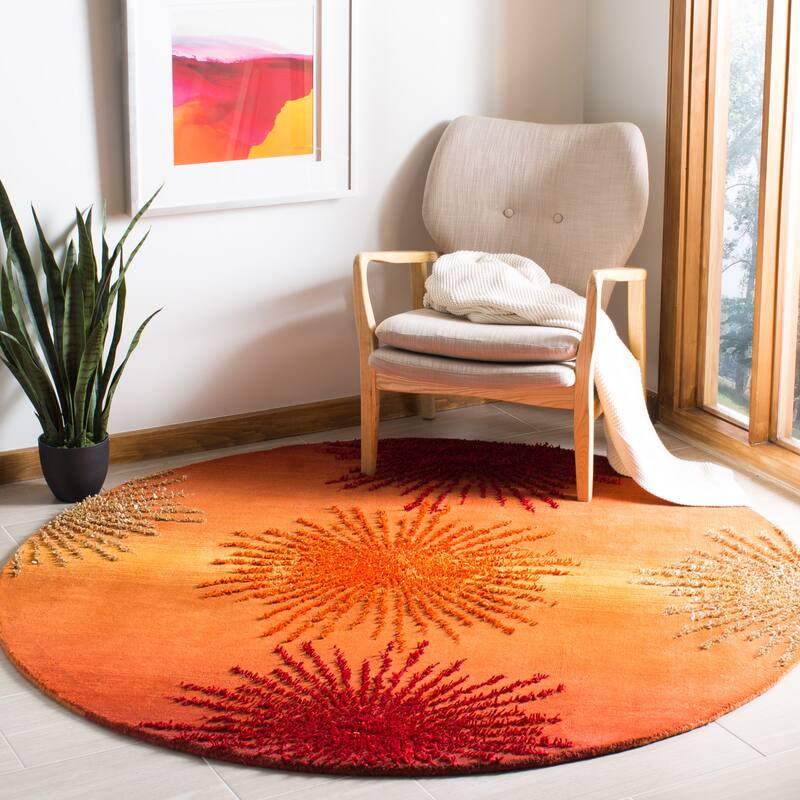 SAFAVIEH Handmade Soho Miyase Burst New Zealand Wool Rug - 6' x 6' Round - Rust/Multi