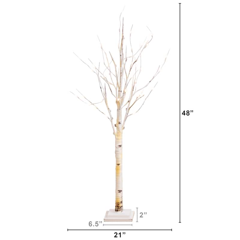 4' Pre-Lit Slim Birch Artificial Christmas Tree, Warm White LED Lights - 4 Foot