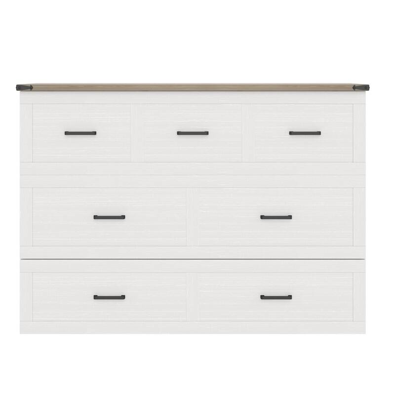 Full/Queen Size Murphy Bed Wall Bed with 1 Large Storage Drawer, Foldable Murphy Cabinet Bed with USB Charging Station