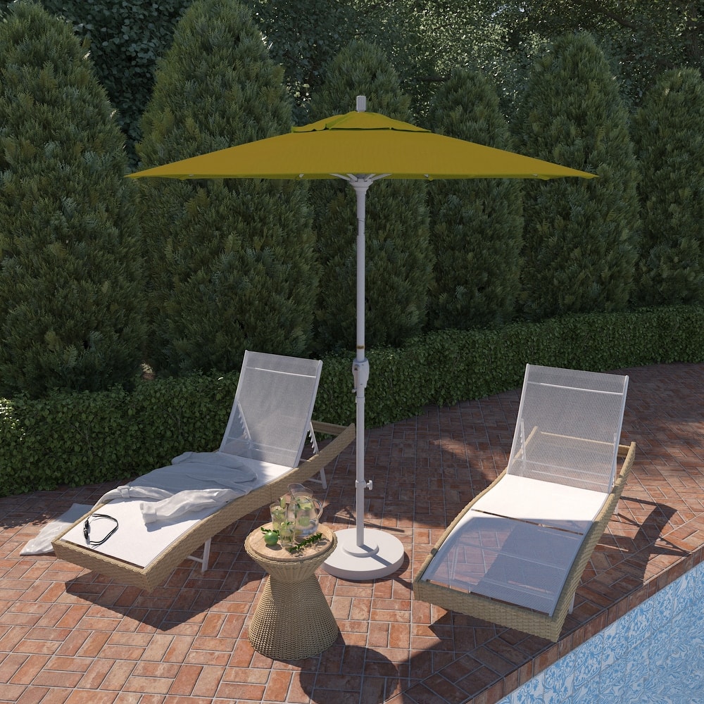 California Umbrella 7.5' Round Crank Lift Push Button Tilt White Aluminum Patio Umbrella with Olefin Royal Blue Fabric