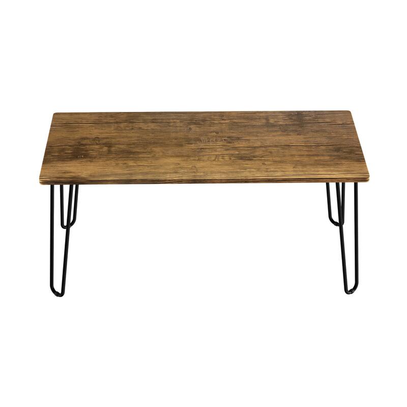 Lavish Home Modern Coffee Table with Hairpin Legs - MDF - Rustic Brown Woodgrain-look and Black Legs