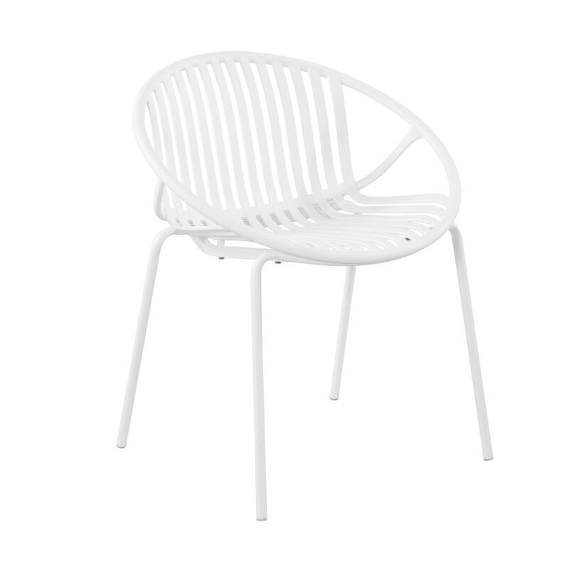 Patio Dining Chairs Set of 2 Modern Stackable Chairs with Breathable Plastic Backrest and Metal Legs for Outdoor, Backyard