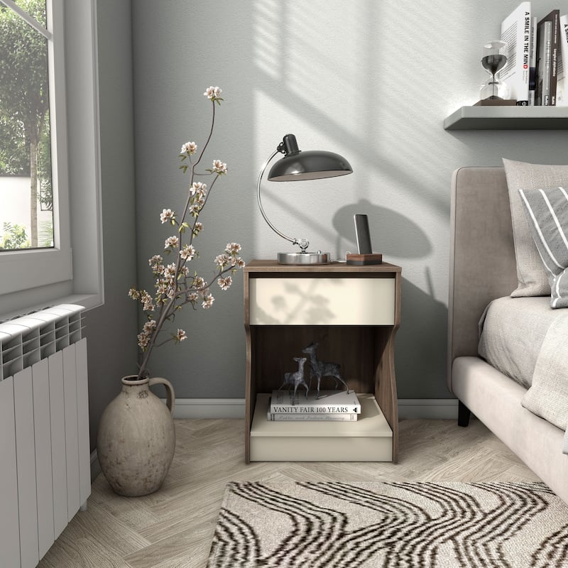 24/7 Shop At Home Modern Chestnut Brown 1-Drawer Nightstand with Charging Station and Hidden Storage - Chestnut Brown