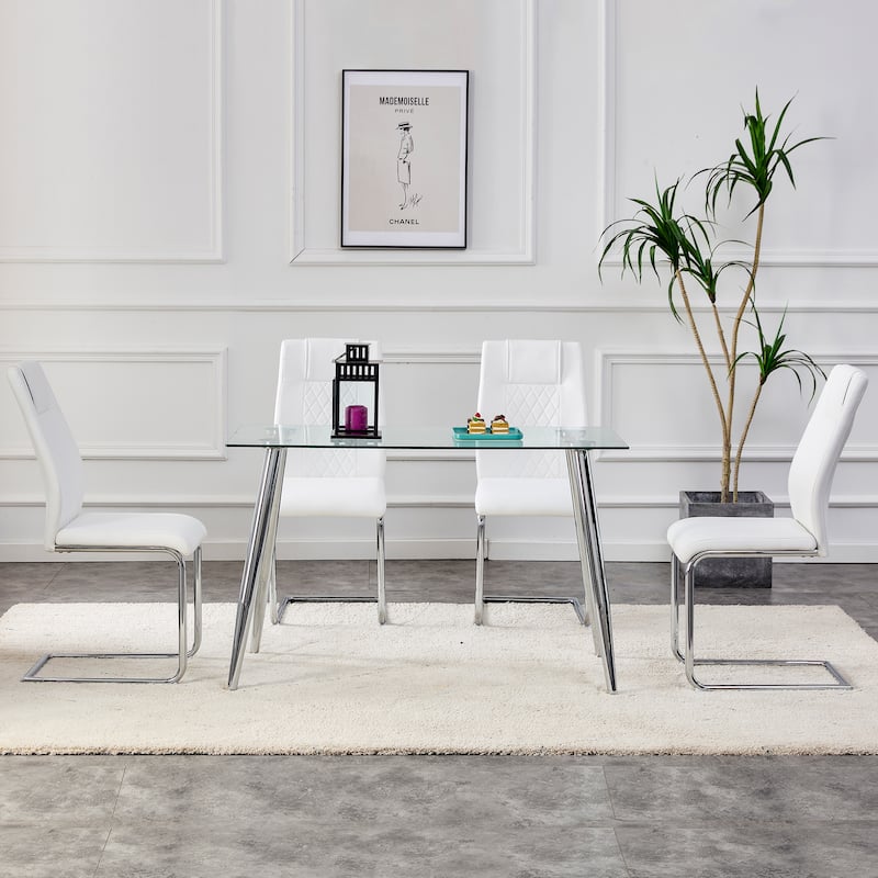 Faux Leather Dining Room Chairs with Upholstered Seat, Modern Kicthen Chairs Armless Accent Chairs with Metal Legs, Set of 4