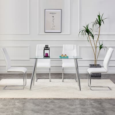 Modern Dining Chairs and Faux Leather Soft Cushioned Seat Set of 4