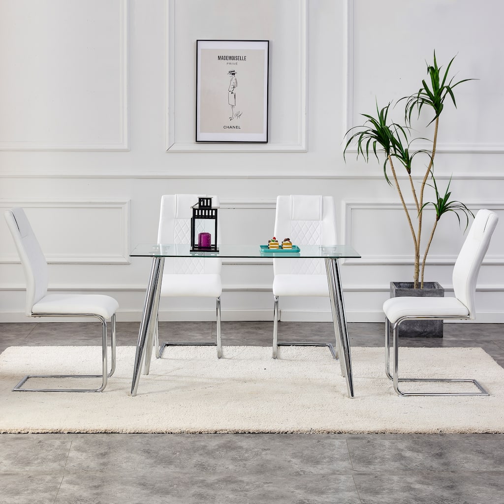 Modern Dining Chairs and Faux Leather Soft Cushioned Seat Set of 4