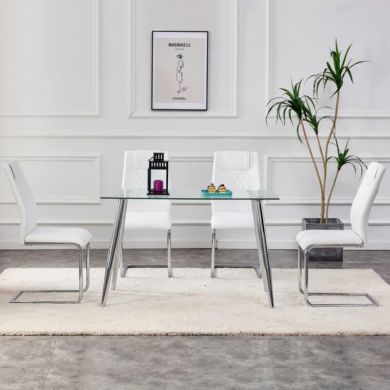 Modern Dining Chairs with Faux Leather Upholstered Seat and Metal Legs, for Kitchen, Living Room, Set of 8, Grey+PU