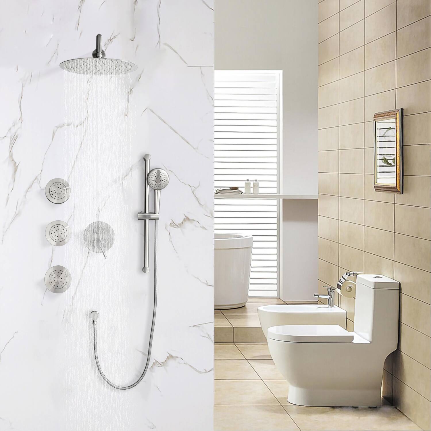 Topcraft Shower System with Shower Head, Slide Bar, Bodysprays Bed