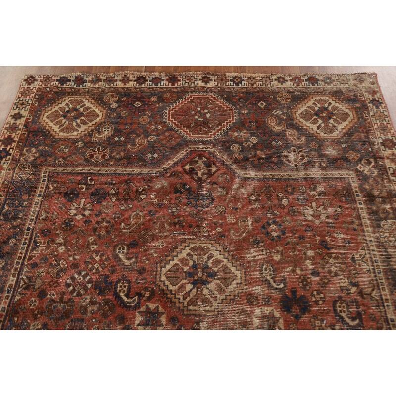 Pre-1900 Antique Qashqai Persian Rug Hand-knotted Wool Carpet - 5'2"x 6'5"