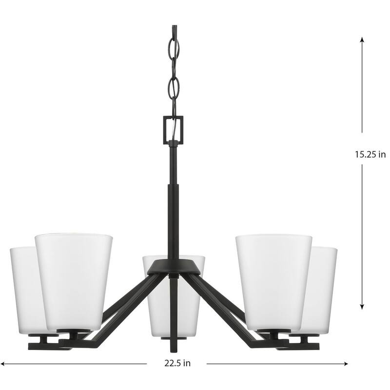 Vertex Collection Five-Light Matte Black Etched White Contemporary Chandelier - 22.5 in x 22.5 in x 15.25 in