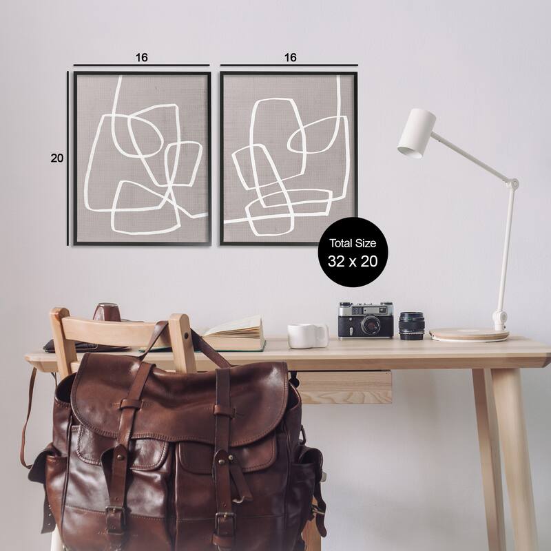 Stupell Abstract Busy Line Minimal Boho Design Brown White 2pc Multi Piece Framed Wall Art Set