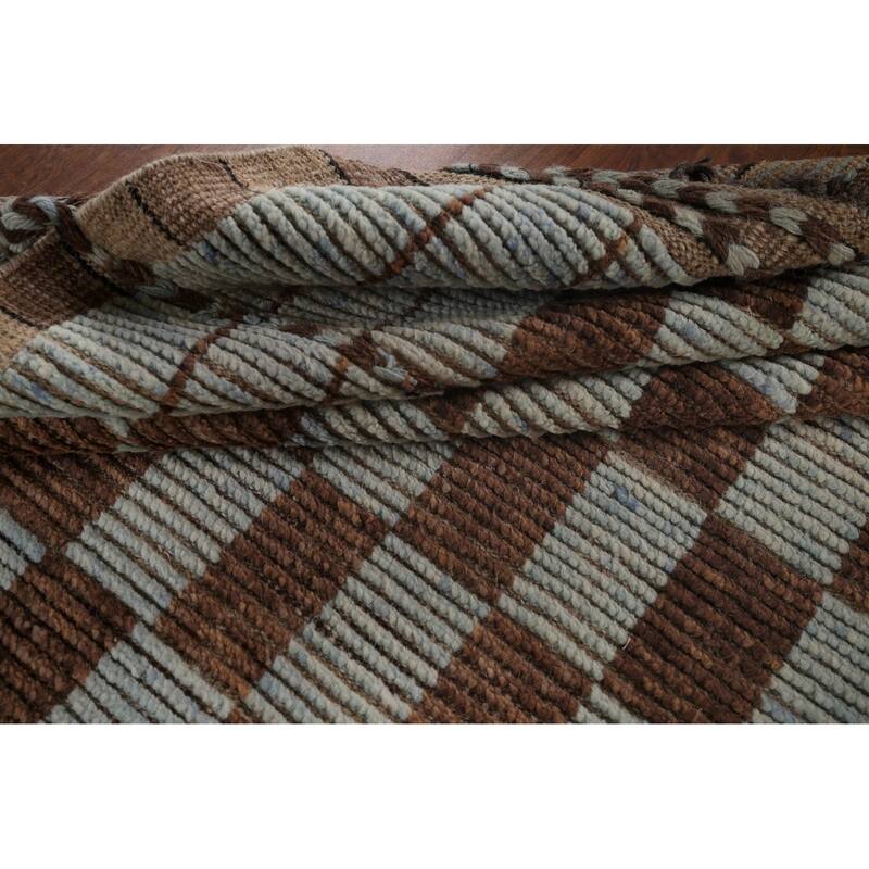 Checkered Moroccan Modern Area Rug Hand-Knotted Wool Carpet - 7'0"x 10'8"