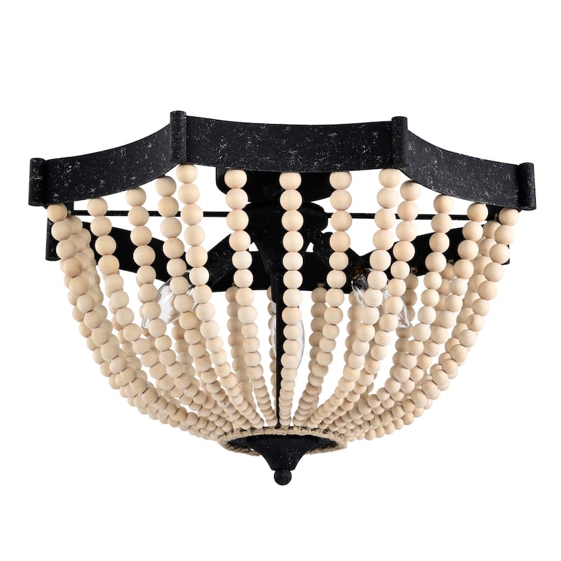 Xasan 19 Inch Natural Beads Bohemian Semi Flush Mount 3-Light