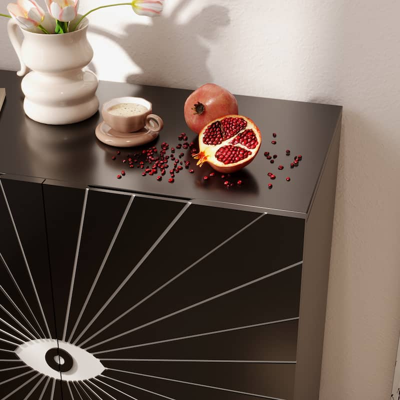 Modern Eye-Pattern Accent Cabinet Buffet, 2-Door Wooden Storage Cabinet Sideboard with Adjustable Shelves