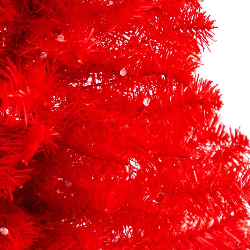 3ft. Red Artificial Christmas Tree with 50 LED Lights & 118 Branches - Bold Festive Holiday X-Mas Accent