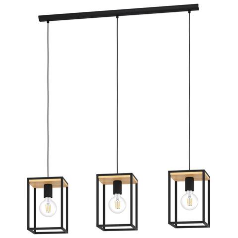 Libertad - 3-Light Linear Pendant - Structured Black and Wood Finish