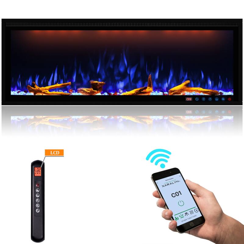 Clihome 42-88" Recessed Wall-Mounted Smart Control Electric Fireplace