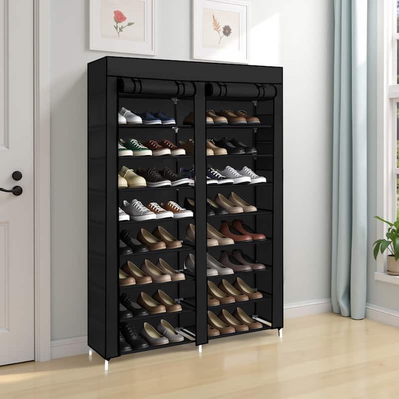 10-Tier Vertical Non-Woven Fabric Shoe Storage Rack with Iron Frame for Home Entryway - 45.25”W x 11.81”D x 62.99”H