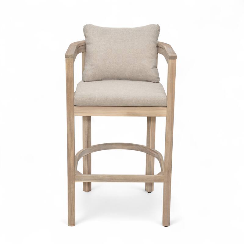 Christopher Knight Home - Abaco Outdoor Barstool Set of 4, Teak Finish Acacia Wood Frame with Beige Cushions.