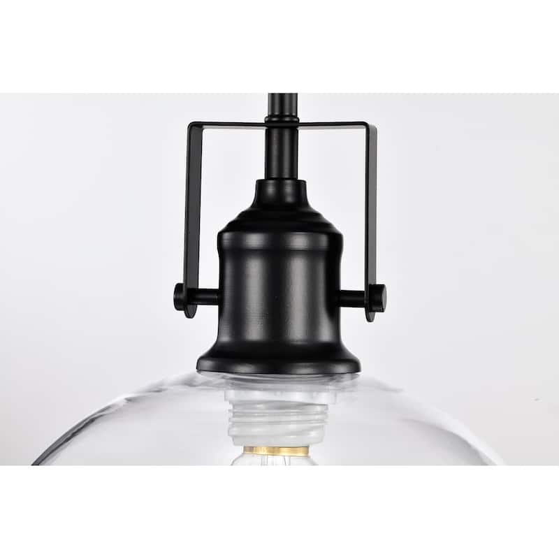 Black 1-Light Farmhouse Pendant with Clear Bowl Glass Shade