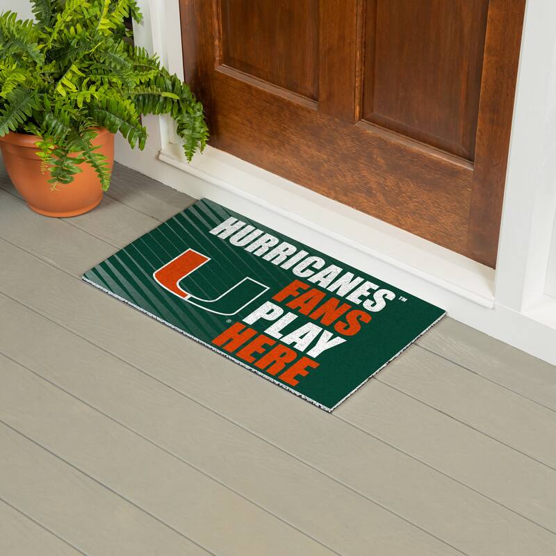 28 in. x 16 in. University of Miami "Fans Play Here" PVC Door Mat