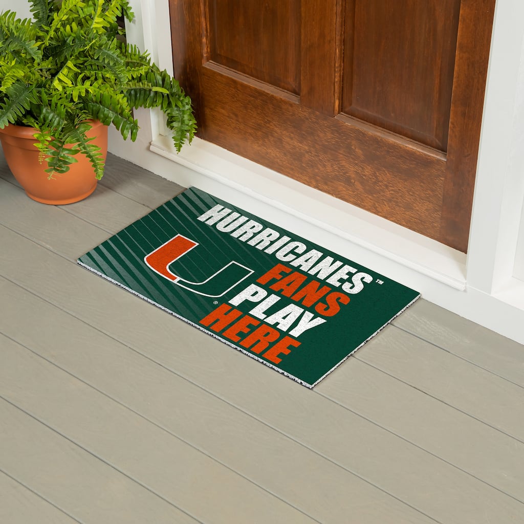 28 in. x 16 in. University of Miami "Fans Play Here" PVC Door Mat