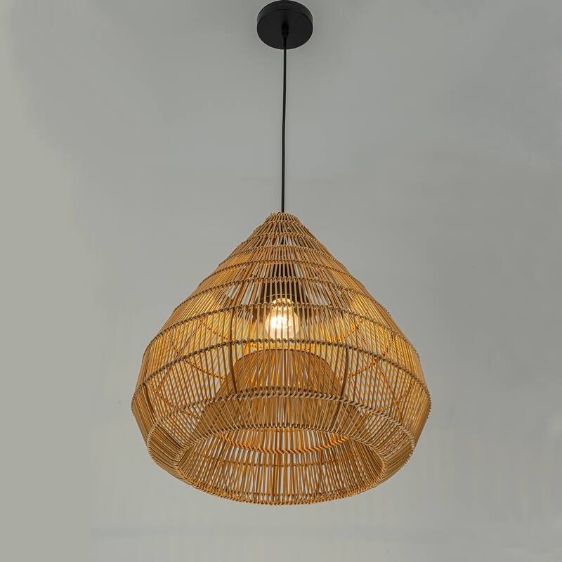 Serina 1-Light Wicker Outdoor Pendant Light, Coastal Boho Dome - Handwoven