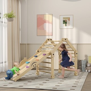 Wooden 4 in 1 Indoor Playground with Ramp & Seesaw, Climbing Toys for Toddlers聽