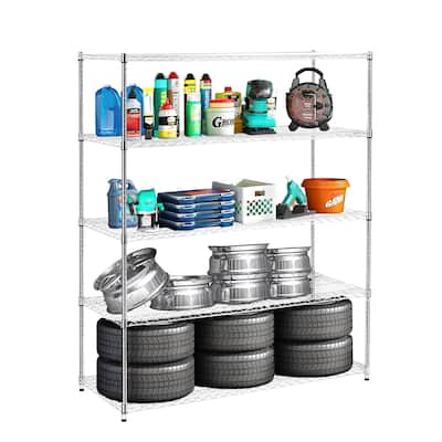 Heavy-Duty 5-Tier Adjustable Shelving Units with Mobile Wheels and High Load Capacity