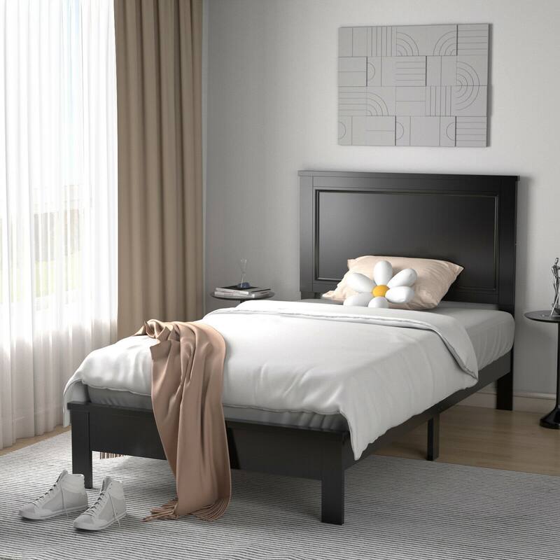 Gymax Twin/Full/Queen Size Bed Frame Platform Slat High Headboard