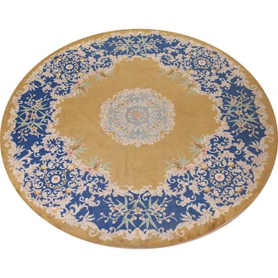 Antique Vegetable Dye Art Deco Chinese Round Rug Handmade Wool Carpet - 10'8"x 10'6"