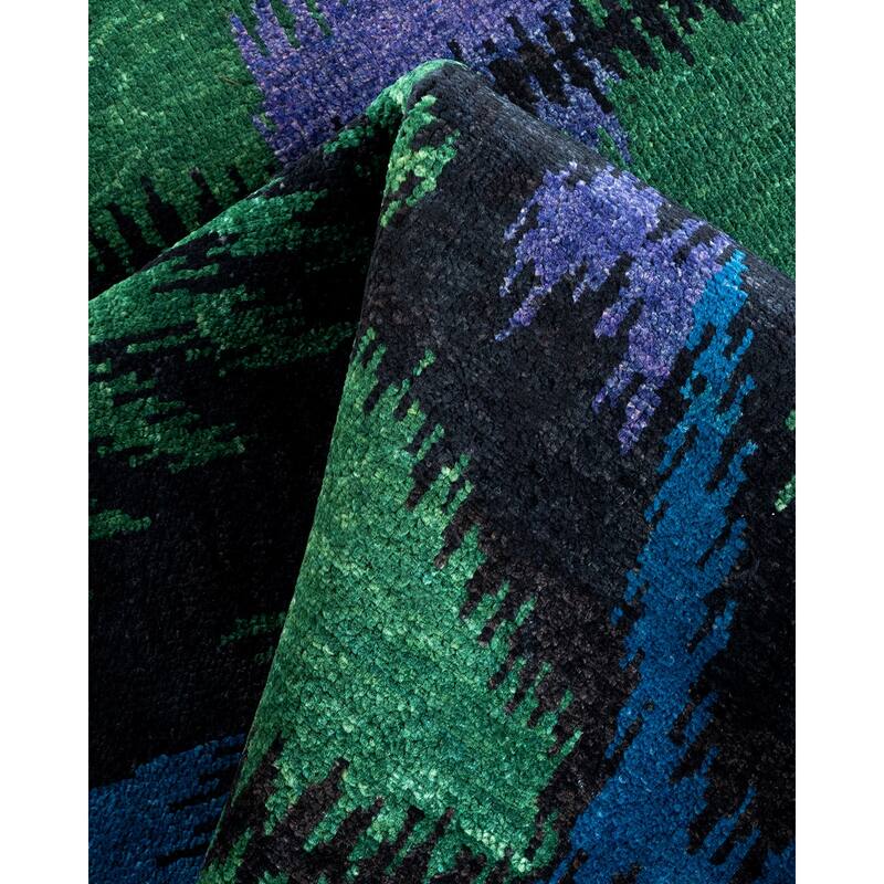 Overton Hand Knotted Wool Contemporary Ikat Black Area Rug - 6' x 9'