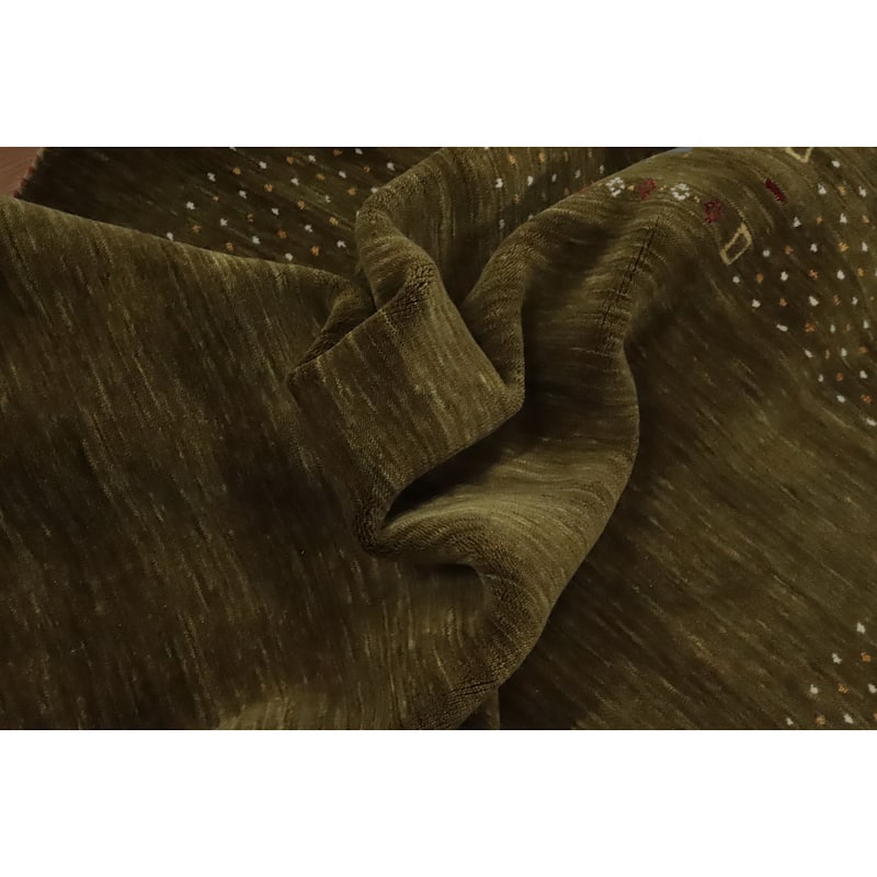 Hand Knotted Oriental 100% Wool Carpet Tribal Animal Pictorial Green Gabbeh Area Rug - 5' 11'' X 5' 10''