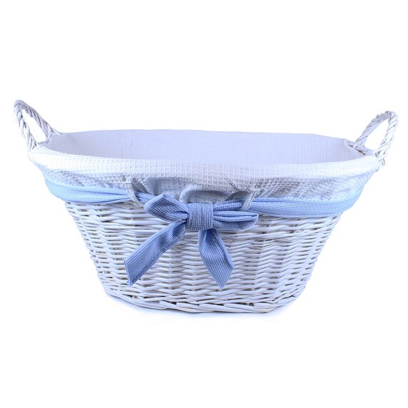 Shop Black Friday Deals On Jumbo White Willow Basket With White Liner And Blue Bow 23 5 X 16 5 X 10 Overstock 12153372