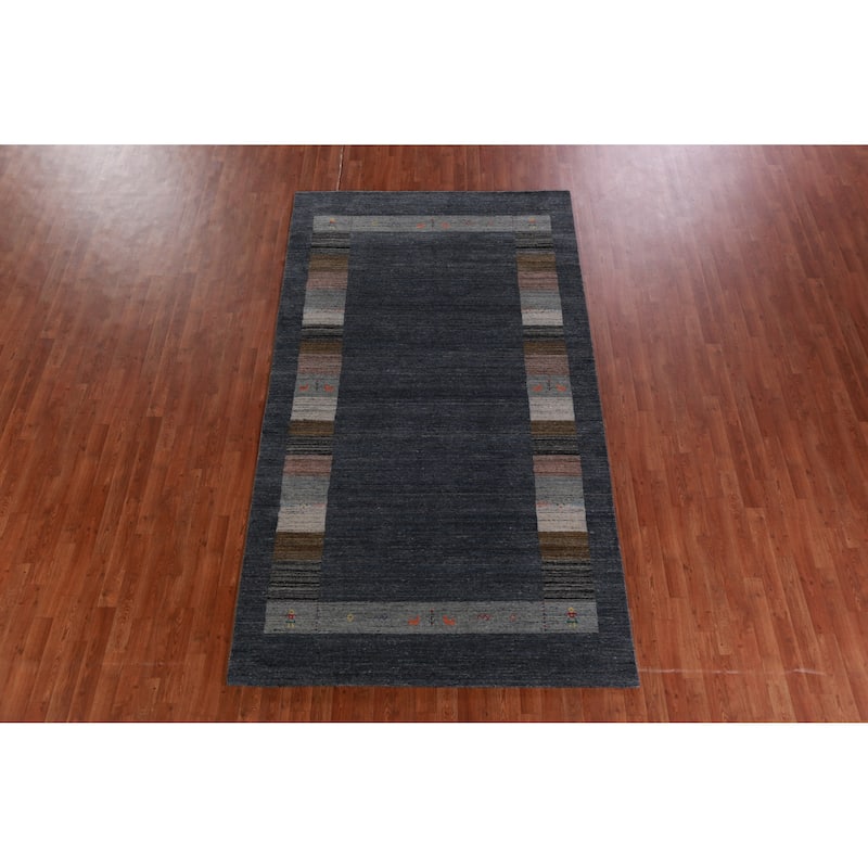 Hand Knotted Oriental 100% Wool Carpet Tribal Tribal Navy Blue & Blues Gabbeh Area Rug - 10' 0'' X 5' 6''