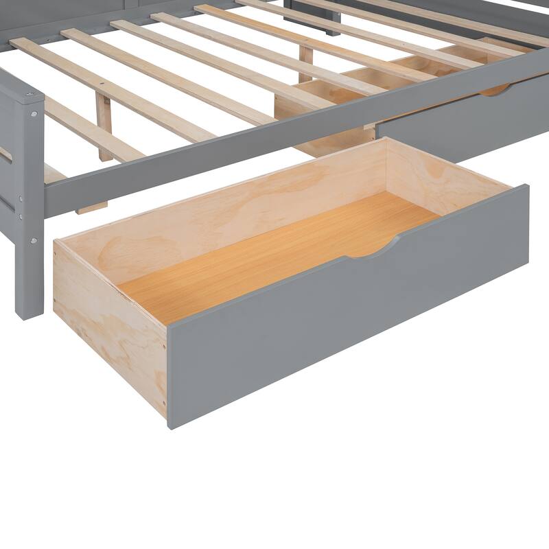 Bookcase Daybed with Storage Cabinets Wooden Captains Bed Built-in LED Lighting