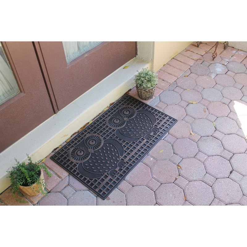 A1 Home Collections Rubber Pin 'Twin Owls' Doormat 18"X30",Fun Designed Floor Door Mats