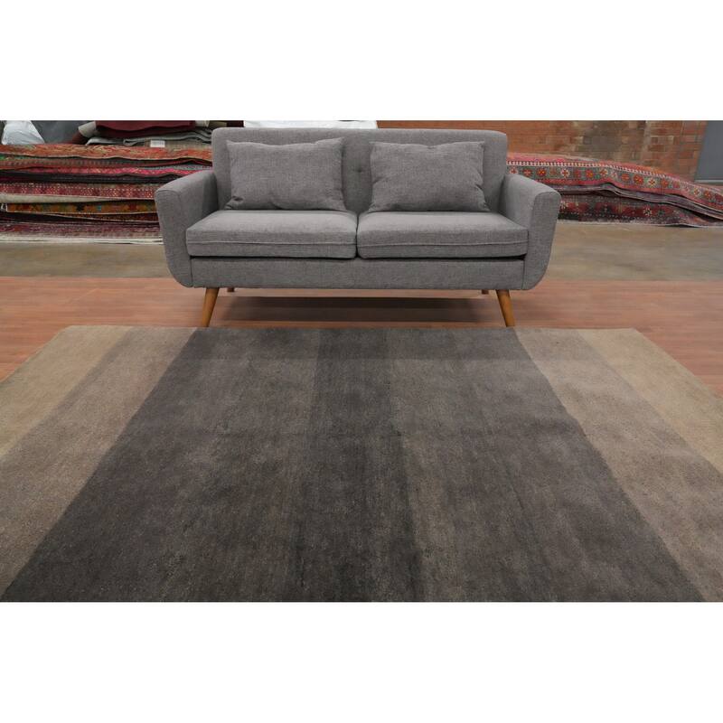 Hand Knotted Oriental 100% Wool Carpet Modern Modern Greys & Charcoal Gabbeh Area Rug - 8' 1'' X 6' 7''