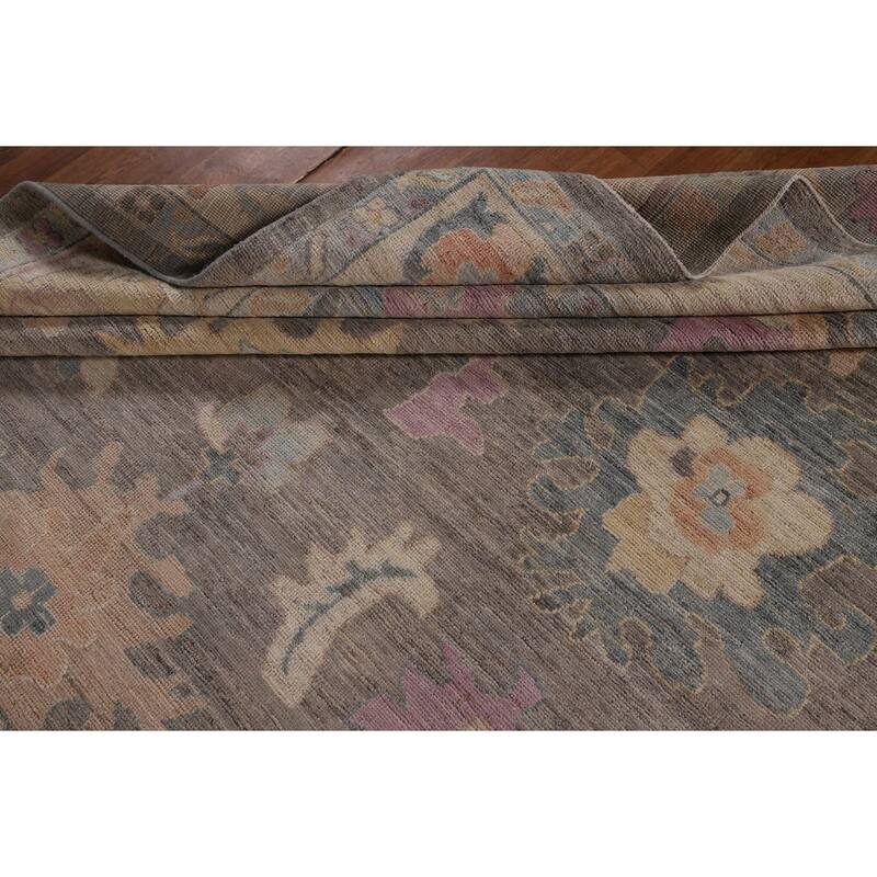 Vegetable Dye Oushak Turkish Rug Hand-Knotted Brown Wool Carpet - 9'2"x 11'10"
