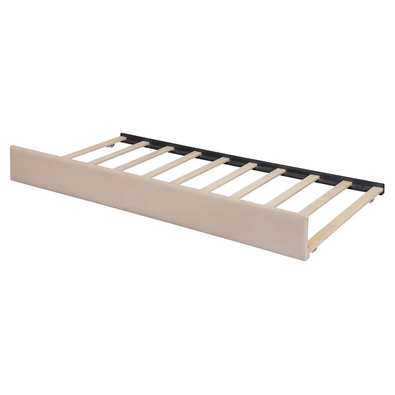 Full Size Upholstered Daybed with Trundle and Wood Slat Support
