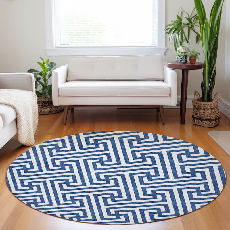 Premium Washable Super Soft Modern Geo Mayfield Rug - Blue - 8' x 8' - Round