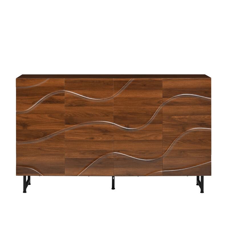 59.06" Modern Art Solid Wood Storage Cabinet with Iron Legs