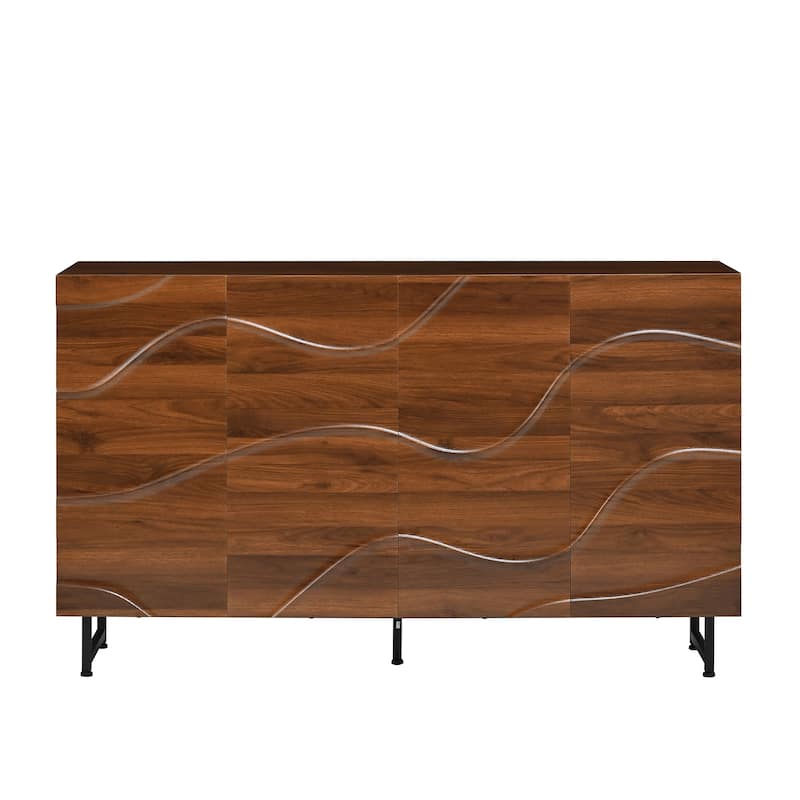 GDF Studio - Marlow Modern Wood Sideboard with Wave Relief Design and Iron Legs
