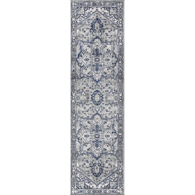 JONATHAN Y Traditional Persian Vintage Medallion Area Rug - 2 X 8 - Light Grey/Navy