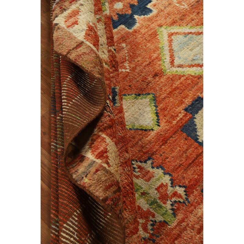 Moroccan Oriental Area Rug Handmade Orange Geometric Wool Carpet - 6'10" x 9'9"