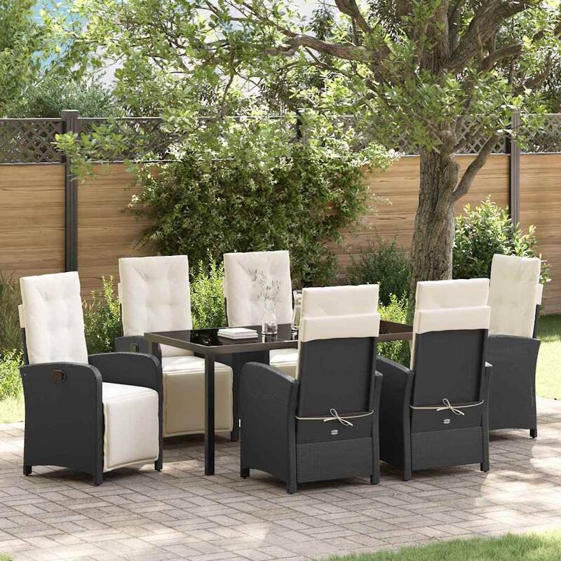 vidaXL Garden Dining Set with Cushion Poly Rattan - Black and cream white-22.44x24.02x43.31 in.