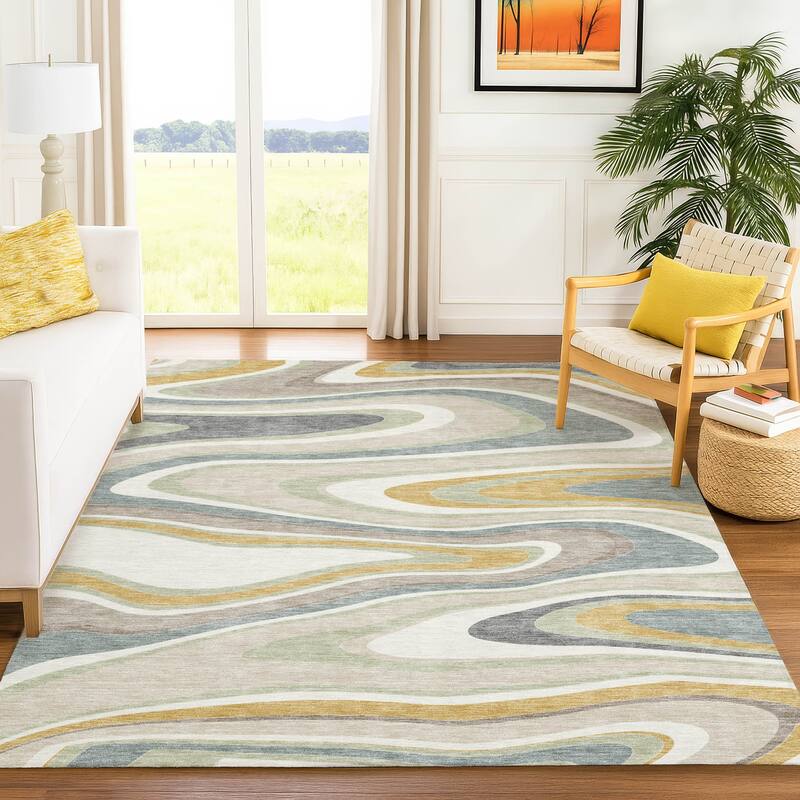 Machine Washable Indoor/ Outdoor Abstract Busey Chantille Rug