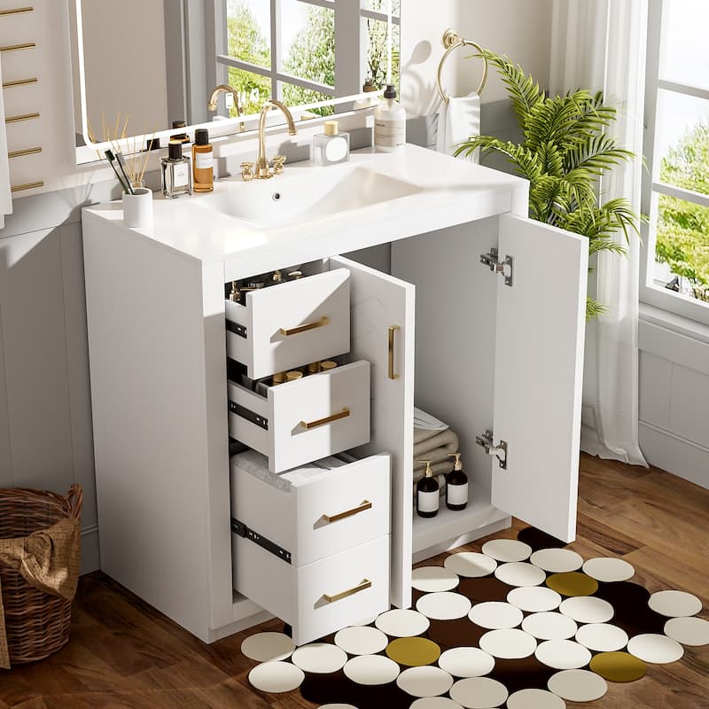 36'' Freestanding Bathroom Vanity Set–Features a Ceramic Sink, Solid Wood Frame,3 Soft-Closing Drawers, and Ample Storage Space.